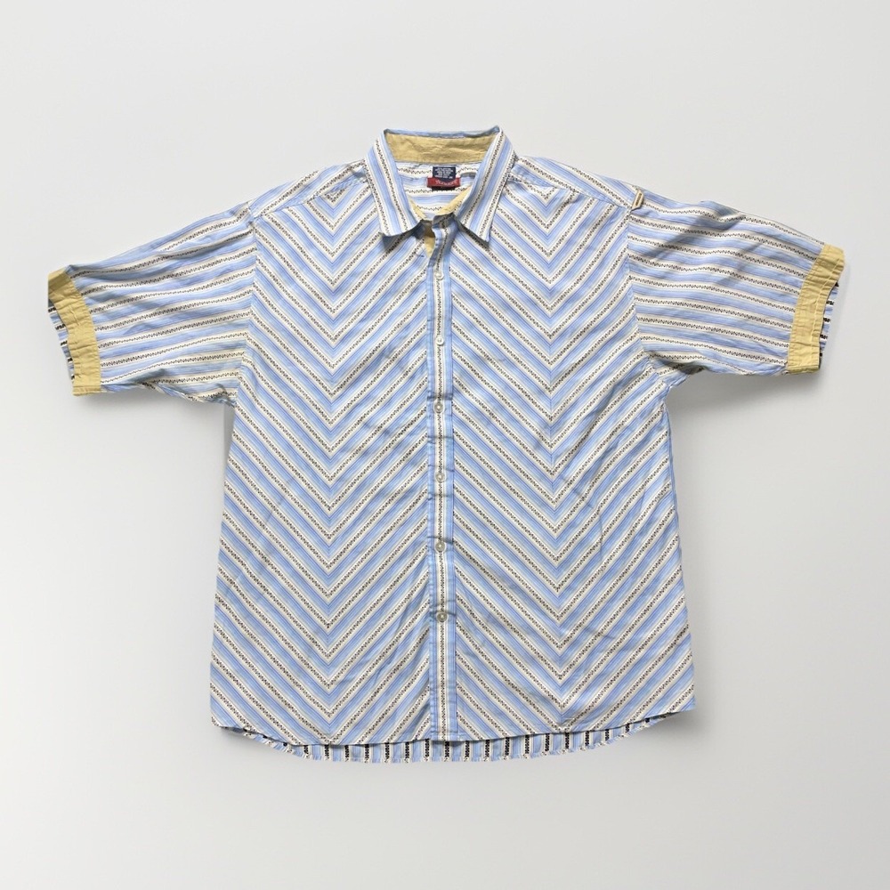 Vintage MECCA Button Up Shirt Mens XL Blue Geometric Short Sleeve Y2K Hip Hop 90